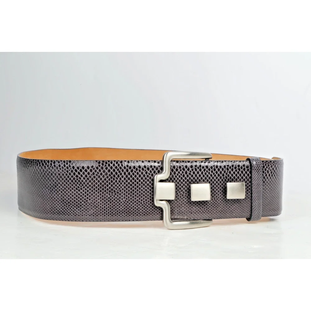 W. Kleinberg Genuine Karung Leather Wide Belt Brushed Silver Stud Buckle L USA